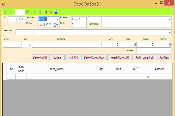 Enter Details of Sale Bill